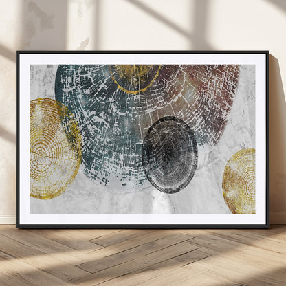 70653-MGC-FP-36x24_Black-Abstract Tree Ring Wall Art – Modern Rustic Wood Slice Canvas Print with Gold Accents, Contemporary Nature Decor for Living Room,