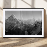 10775-MGV-CV-36X24-Snow Capped Mountain Wall Art – Black and White Canvas Print of Majestic Peaks, Nature Landscape Photography for Office, Bedroom,