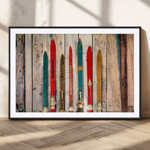 29256-MGV-CV-36X24-Vintage Ski Wall Art – Retro Wooden Skis Rustic Barn Door Canvas Print, Lodge Cabin Winter Sports Decor for Living Room, Bedroom