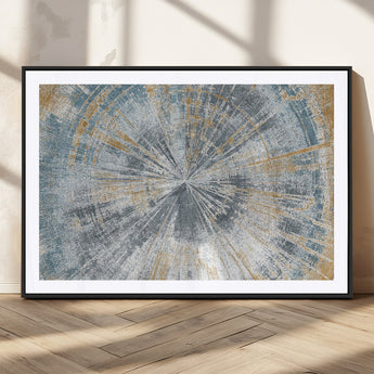 17631-MGV-CV-36X24-Radiant Burst Wall Art – Abstract Sunburst Canvas Print in Blue and Gold, Modern Geometric Painting for Living Room, Office or