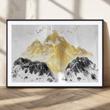 37733-MGC-FP-36x24_Black-Golden Mountain Wall Art – Modern Abstract Landscape Canvas Print with Birds, Luxury Nature Decor for Living Room, Bedroom, or