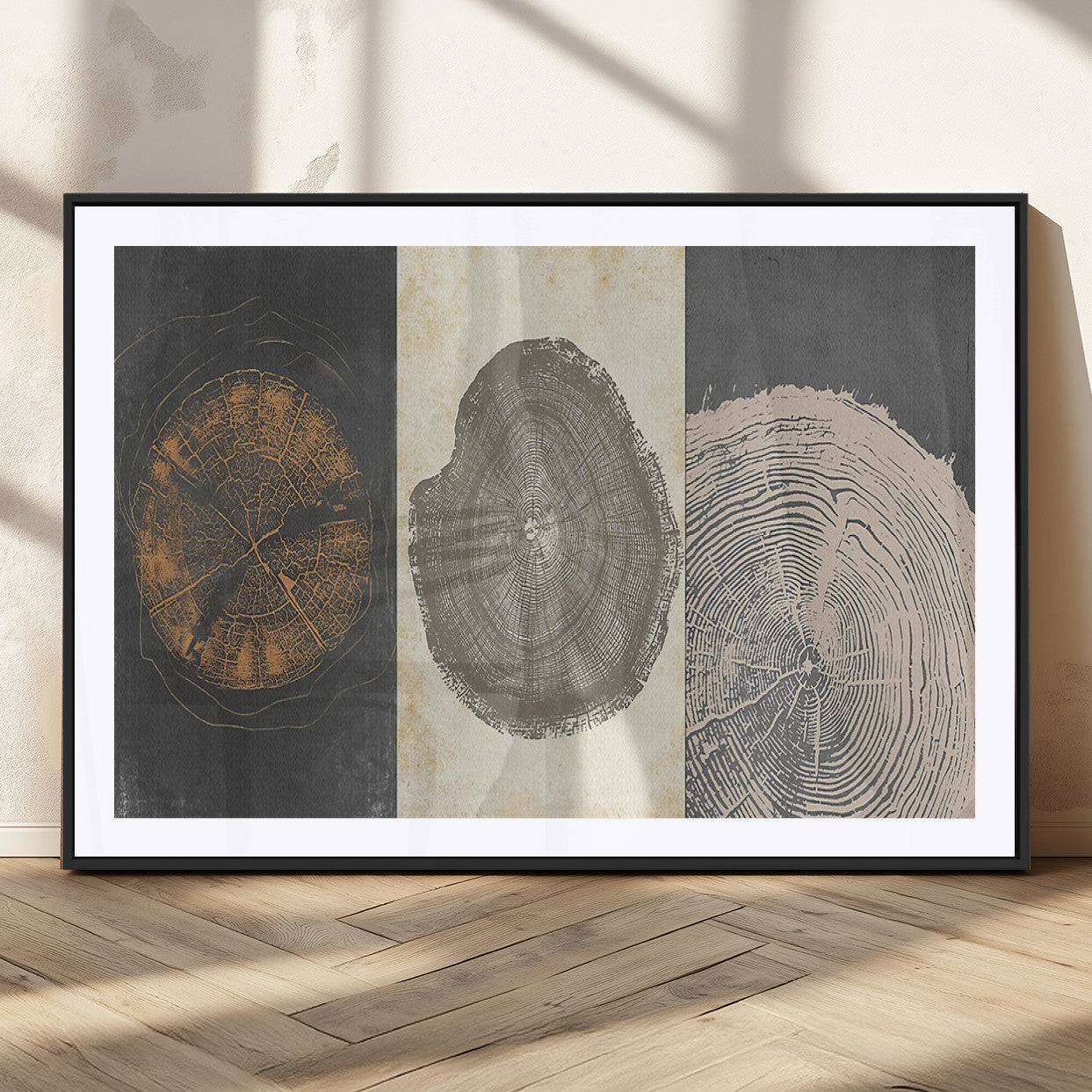 80725-MGC-FP-36x24_Black-Wood Tree Rings Wall Art Canvas Print, Framed Tree Rings Art Picture Print, Abstract Tree Rings Perfect Modern Boho Decor Artwork