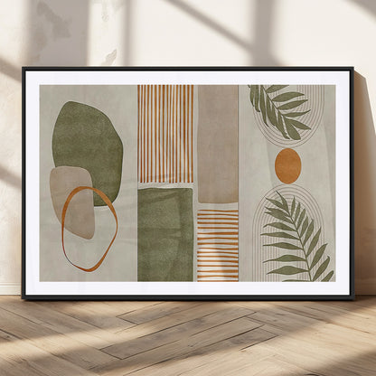 96002-MGC-FP-36x24_Black-Abstract Geometric Wall Art – Modern Canvas Print with Green, Orange & Beige Shapes, Minimalist Home Decor for Living Room, Office