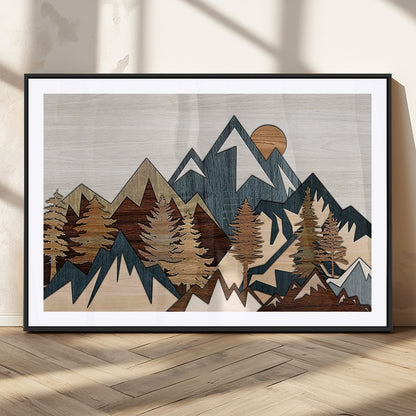 67950-MGC-FP-36x24_Black-Modern Wood Wall Art Canvas Print, Framed Mountain Range Art Picture Print, Wood Mountain Range Perfect Rustic Decor Artwork