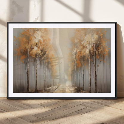 95004-MGC-FP-36x24_Black-Autumn Forest Path Wall Art – Hand Painted Canvas Print with Golden Trees, Modern Nature Landscape Decor for Living Room, Bedroom