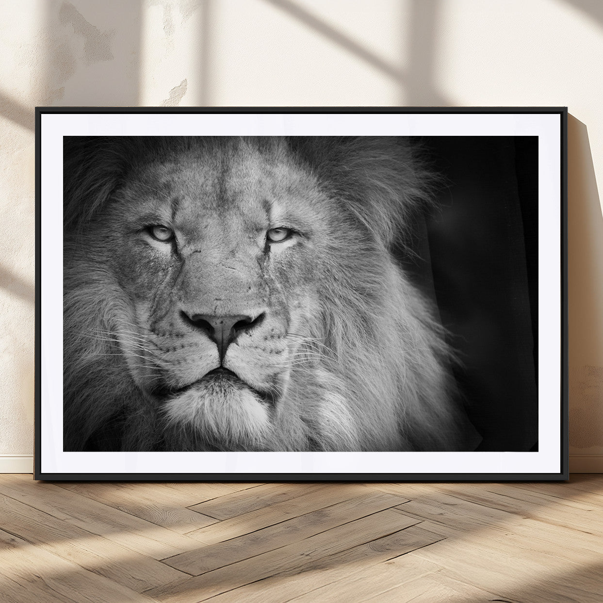 94453-MGC-FP-36x24_Black-Lion Portrait Wall Art – Black and White King of the Jungle Canvas Print, Safari Wildlife Decor for Office, Bedroom, or Living