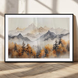 70049-MGC-FP-36x24_Black-Autumn Mountain Forest Wall Art – Misty Landscape Canvas Print, Rustic Nature Inspired Decor for Living Room, Bedroom or Office