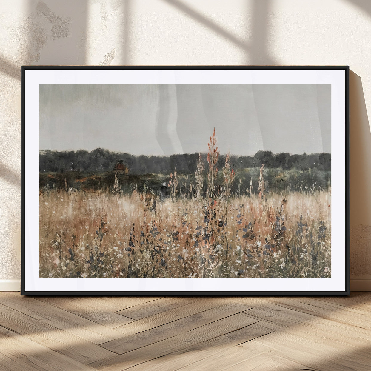 46308-MGC-FP-36x24_Black-Wildflower Field Wall Art – Rustic Meadow Landscape Canvas Print, Country Nature Decor for Living Room, Bedroom or Farmhouse