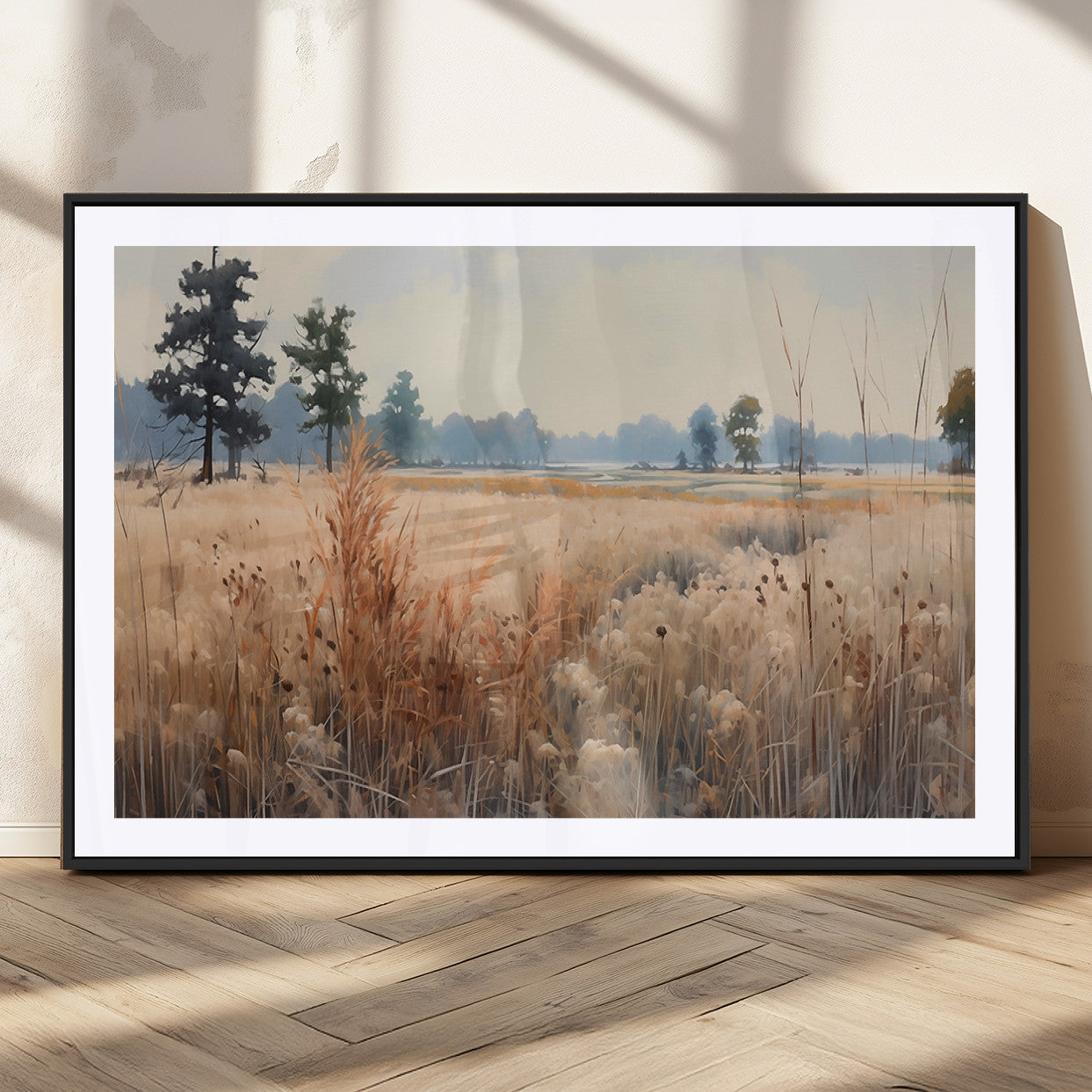 98822-MGC-FP-36x24_Black-Autumn Meadow Wall Art – Tranquil Grassland Landscape Canvas Print, Rustic Country Decor for Living Room, Bedroom or Farmhouse