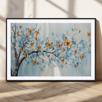 59455-MGC-FP-36x24_Black-Butterfly Tree Branch Wall Art – Blue and Yellow Abstract Canvas Print, Modern Nature Artwork for Living Room, Bedroom or Office
