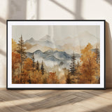 72950-MGC-FP-36x24_Black-Autumn Mountain Forest Wall Art – Golden Fall Landscape Canvas Print, Nature-Inspired Home Decor for Living Room, Bedroom or
