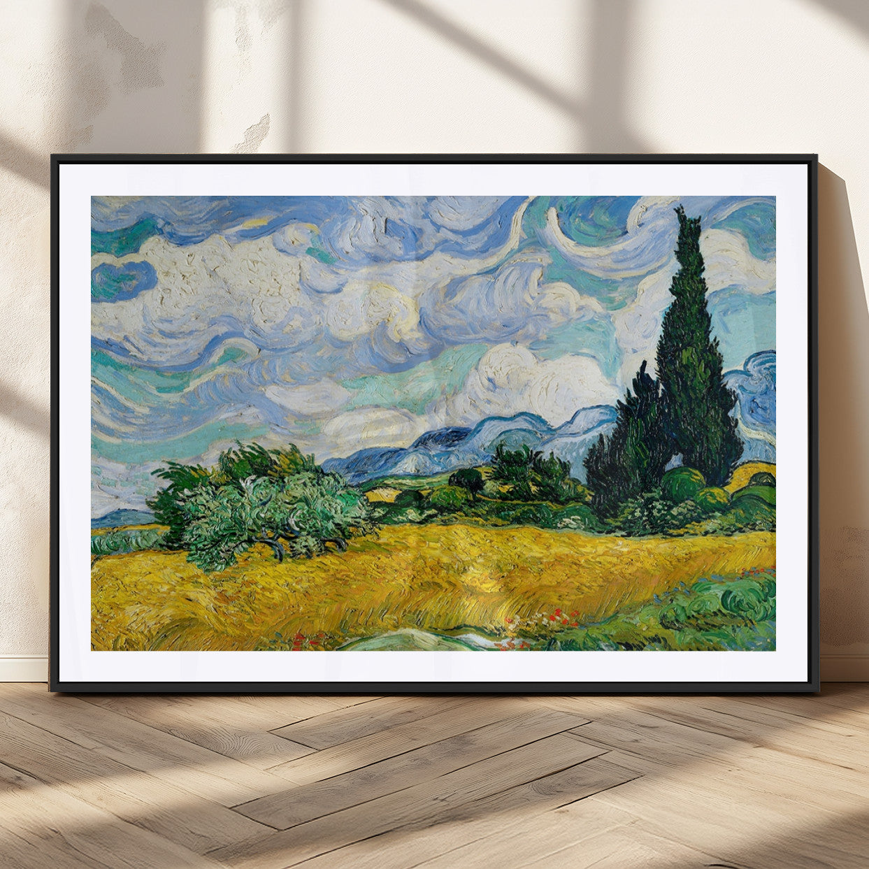97252-MGC-FP-36x24_Black-Wheat Field with Cypress – Van Gogh Wall Art, Impressionist Landscape Canvas Print, Rustic Home Decor for Living Room or Office