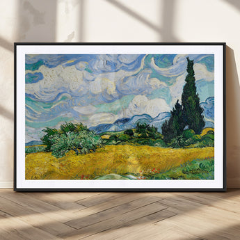 97252-MGC-FP-36x24_Black-Wheat Field with Cypress – Van Gogh Wall Art, Impressionist Landscape Canvas Print, Rustic Home Decor for Living Room or Office