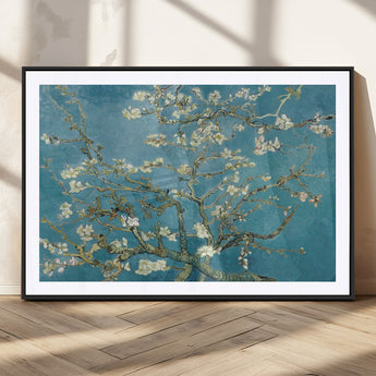 65607-MGC-FP-36x24_Black-Almond Blossom Wall Art – Van Gogh Blue Floral Canvas Print, Elegant Impressionist Painting Decor for Living Room, Bedroom or