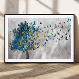 37564-MGC-FP-36x24_Black-Butterfly Tree Wall Art – Modern Nature Canvas Print with Blue and Golden Butterflies, Elegant Decorative Painting for Living Room
