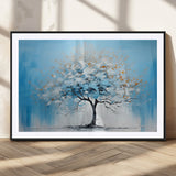 25021-MGC-FP-36x24_Black-Abstract Tree Wall Art – Blue and White Canvas Painting with Gold Accents, Modern Nature-Inspired Artwork for Living Room, Bedroom