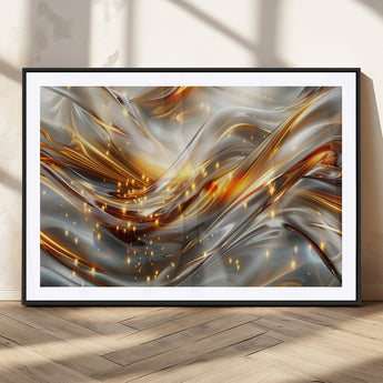 Lines1-MGC-FP-36x24_Black-Abstract Metallic Wall Art – Silver and Gold Wave Canvas Print with Sparkling Accents, Modern Luxury Decor for Living Room, Office