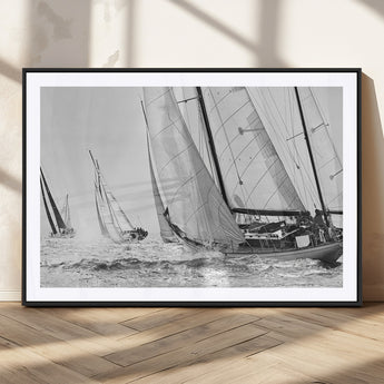 Boat-1-MGV-CV-36X24-Sailboat Racing Wall Art – Nautical Black and White Canvas Print, Ocean Adventure Decor for Office, Living Room or Bedroom