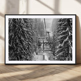 19240-MGC-FP-36x24_Black-Ski Lift Wall Art – Black and White Winter Mountain Canvas Print, Snowy Forest Ski Resort Photography for Cabin, Lodge, Office or