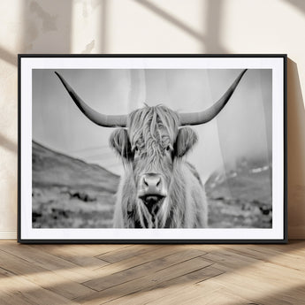 80564-MGC-FP-36x24_Black-Highland Cow Wall Art – Black and White Scottish Highland Canvas Print, Rustic Farmhouse Decor for Living Room, Bedroom or Office
