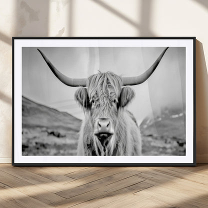 80564-MGC-FP-36x24_Black-Highland Cow Wall Art – Black and White Scottish Highland Canvas Print, Rustic Farmhouse Decor for Living Room, Bedroom or Office