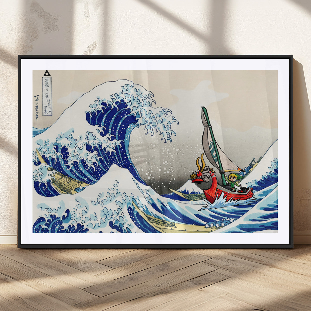 19450-MGC-FP-36x24_Black-Great Wave Adventure Wall Art – Japanese Style Ocean Canvas Print, Fantasy Sailing Decor for Living Room, Bedroom or Office