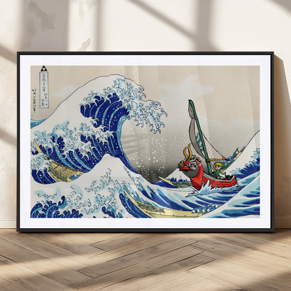 19450-MGC-FP-36x24_Black-Great Wave Adventure Wall Art – Japanese Style Ocean Canvas Print, Fantasy Sailing Decor for Living Room, Bedroom or Office