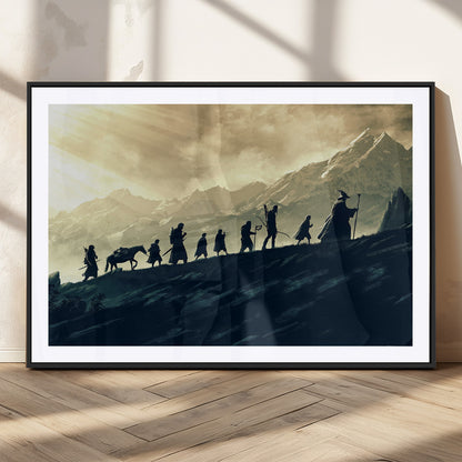 41574-MGC-FP-36x24_Black-Fellowship Journey Wall Art – Epic Fantasy Adventure Canvas Print, Mountain Landscape Decor for Living Room, Office or Man Cave