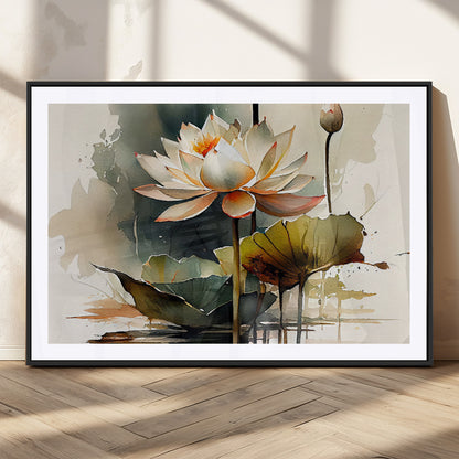 62531-MGC-FP-36x24_Black-Lotus Flower Wall Art – Watercolor Botanical Canvas Print, Tranquil Nature Artwork for Living Room, Bedroom or Meditation Space