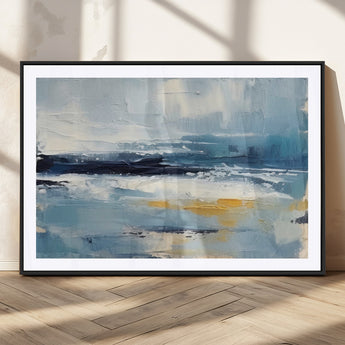 19746-MGC-FP-36x24_Black-Abstract Ocean Wall Art – Modern Coastal Canvas Print with Blue, White and Gold Textures, Contemporary Seascape Painting for