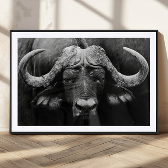 75273-MGV-CV-36X24-Buffalo Wall Art – Black and White African Buffalo Canvas Print, Rustic Wildlife Animal Artwork for Farmhouse, Living Room,