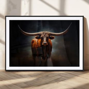 48896-MGC-FP-36x24_Black-Texas Longhorn Wall Art – Rustic Western Bull Canvas Print and Farmhouse Cattle Painting for Living Room, Ranch, or Office Decor .