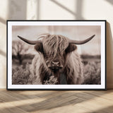 55903-MGC-FP-36x24_Black-Highland Cow Wall Art – Rustic Sepia Scottish Highland Bull Canvas Print, Farmhouse Country Animal Decor for Living Room, Bedroom