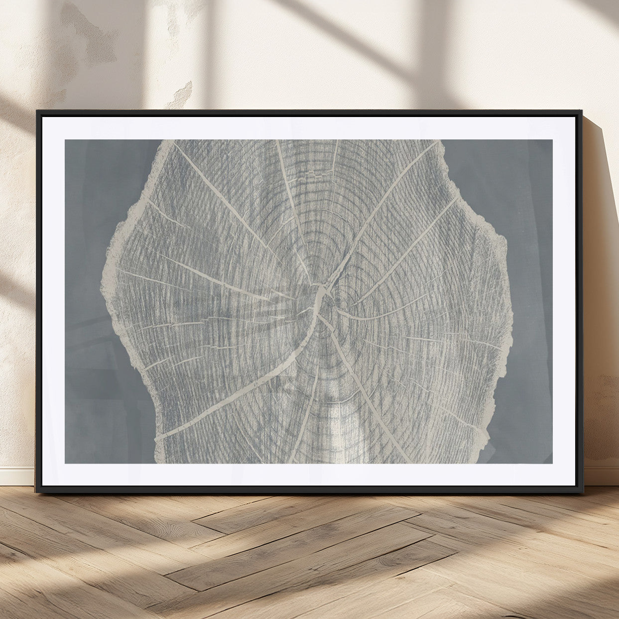 25547-MGC-FP-36x24_Black-Tree Ring Wall Art Canvas Print, Framed Linocut Tree Ring Art Picture Print, Wood Texture Perfect Minimalist Farmhouse Decor