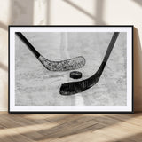 82900-MGC-FP-36x24_Black-Hockey Wall Art – Black and White Canvas Print Ice Rink Sticks Puck Sports Photography, Modern Decor for Game Room, Man Cave,
