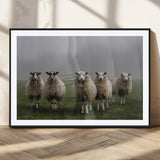 87339-MGV-CV-36X24-Sheep Wall Art – Rustic Farmhouse Canvas Print Flock Standing Misty Field Countryside Photography, Country Animal Decor for Living