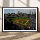 34859-MGC-FP-36x24_Black-Wrigley Field Wall Art Canvas Print, Framed Chicago Cubs Stadium Art Picture Print, Wrigley Stadium Field Perfect Sport Room Decor