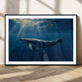 18052-MGV-CV-36X24-Whale Wall Art – Majestic Ocean Canvas Print Marine Life Underwater Sunlight Scene, Nautical Coastal Decor for Living Room,