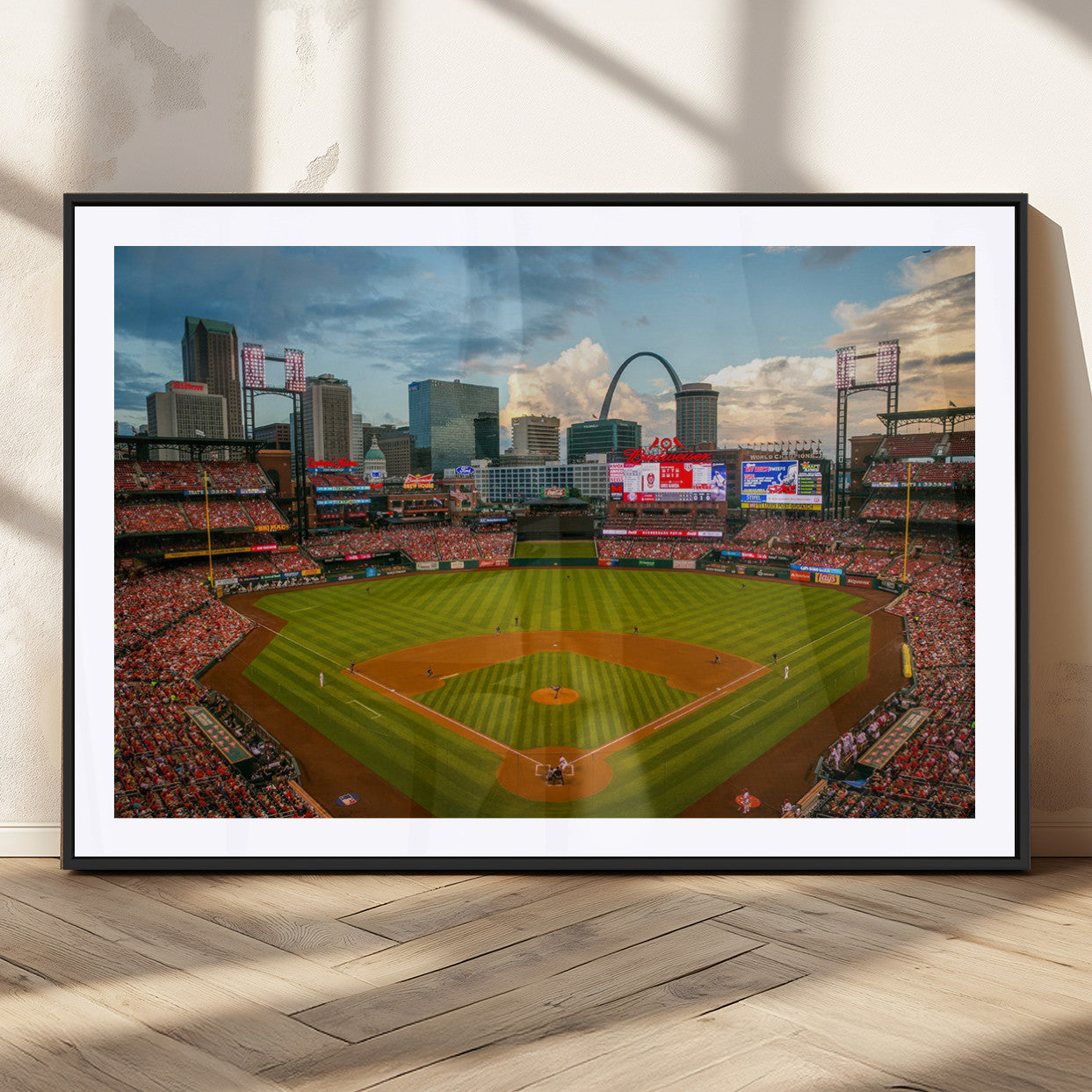 91908-MGV-CV-36X24-Baseball Stadium Wall Art – Canvas Print Game Day Field City Skyline Iconic Arch Scene Sports Photography, Decor for Game Room,
