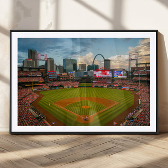 91908-MGV-CV-36X24-Baseball Stadium Wall Art – Canvas Print Game Day Field City Skyline Iconic Arch Scene Sports Photography, Decor for Game Room,