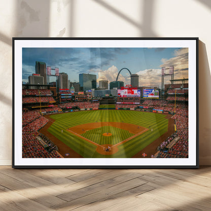 91908-MGV-CV-36X24-Baseball Stadium Wall Art – Canvas Print Game Day Field City Skyline Iconic Arch Scene Sports Photography, Decor for Game Room,
