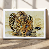 45281-MGC-FP-36x24_Black-Blue Eye Leopard Wall Art Canvas Print, Framed Leopard Painting Art Picture Print, Big Cat Perfect Safari Wildlife Decor Artwork
