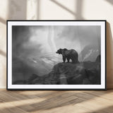 49504-MGV-CV-36X24-Black and White Grizzly Bear Wall Art – Wilderness Wildlife Painting, Rustic Mountain Cabin Decor, Monochrome Animal Print for