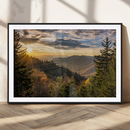 73692479-MGV-CV-36X24-Smoky Mountains Wall Art Canvas Print, Framed Forest Mountain Art Picture Print, Spring Mountain Perfect Spring Style Decor