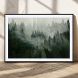 167720496-MGV-CV-36X24-Misty Forest Wall Art – Serene Evergreen Trees Canvas Print, Foggy Mountain Nature Landscape Decor for Bedroom, Living Room or