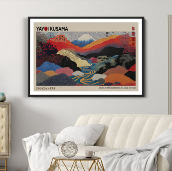 49228-MGV-FC-93X47-3P_Black-Kusama Wall Art – Vibrant Japanese Landscape Canvas Print, Modern Abstract Mountain and River Decor for Living Room, Office or Art