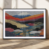22313-MGV-CV-36X24-Yayoi Kusama Wall Art – Abstract Mount Fuji Landscape Canvas Print, Vibrant Japanese Nature Scene with River, Mountains and Sky