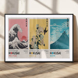 Katsushika-MGC-FP-36x24_Black-Katsushika Hokusai Wall Art Set – The Great Wave, Hydrangea and Swallow, Fine Wind Canvas Prints, Japanese Ukiyo e Style Home and