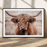 93730-MGC-FP-36x24_Black-Scottish Cow Wall Art Canvas Print, Framed Longhorn Cow Art Picture Print, Highland Cattle Perfect Rustic Farmhouse Decor Artwork