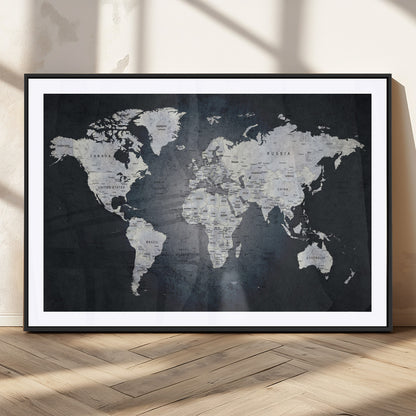 19124-MGC-FP-36x24_Black-Modern World Map Wall Art – Black and White Canvas Print, Minimalist Global Map Decor for Office, Study, Bedroom or Living Room